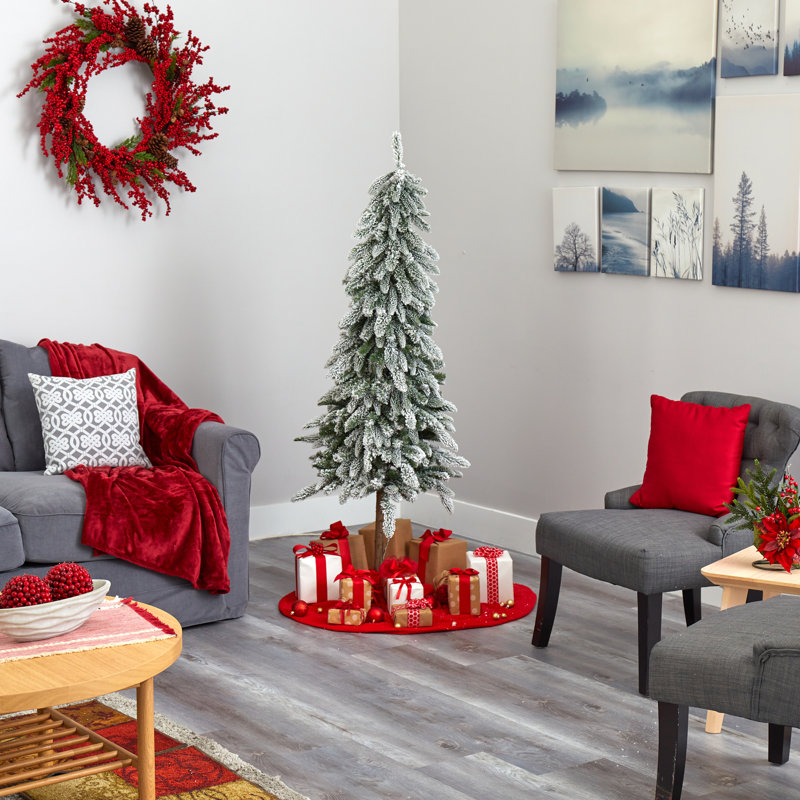 Arbre de Noël artificiel pin floqué avec lumières claires / blanches, H 5,5 pi