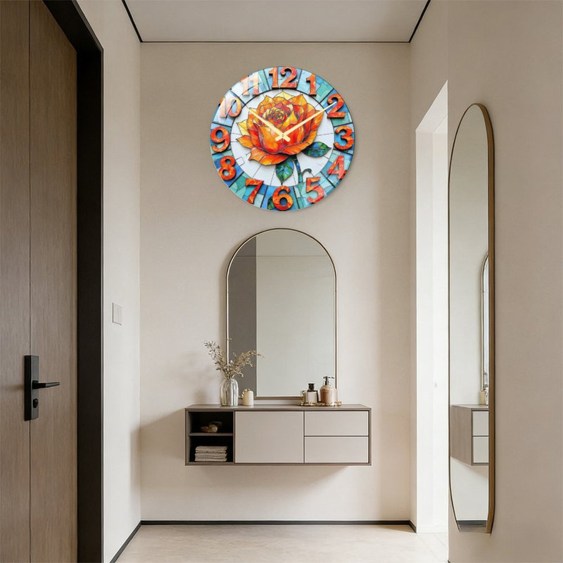 Horloge murale rose vitrail