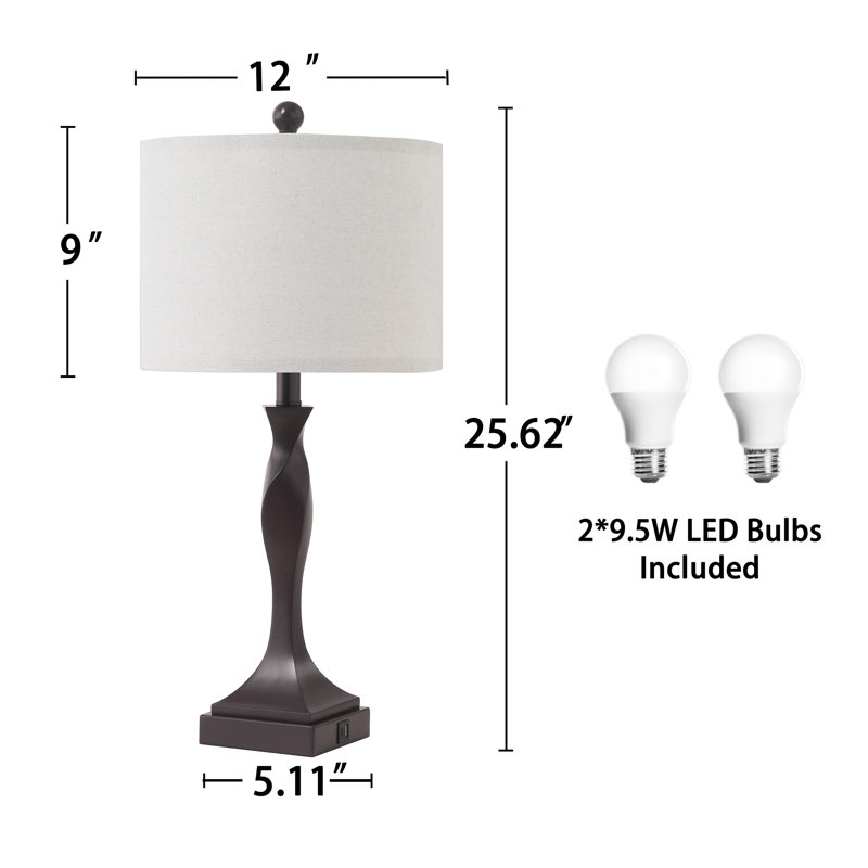 Idolina 25.62" USB Bedside Table Lamp Set with Bulbs, Bronze