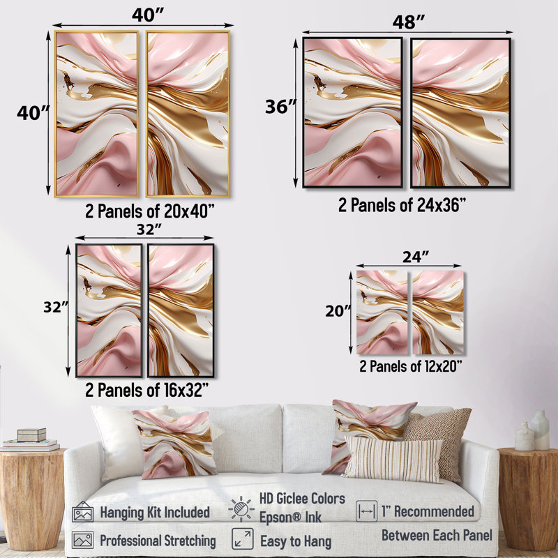 Rose et or liquide Glam Wave III - art mural moderne rose, 36" H x 48" W, Wrapped Canvas, Does Not Apply