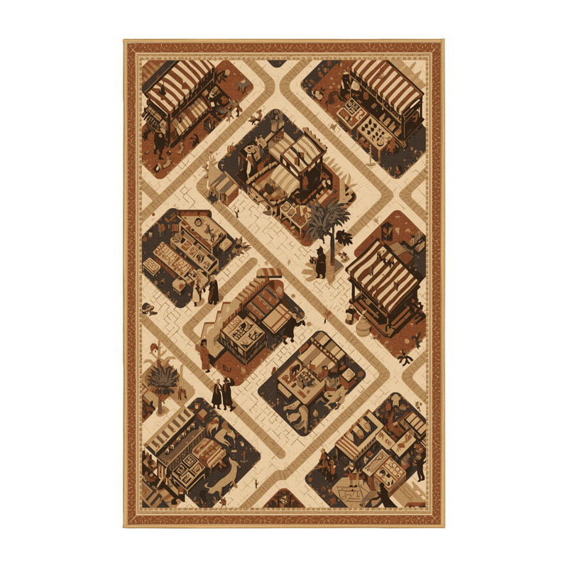 Tapis patchwork traditionnel lavable à la machine brun clair Warleigh, 8 x 12