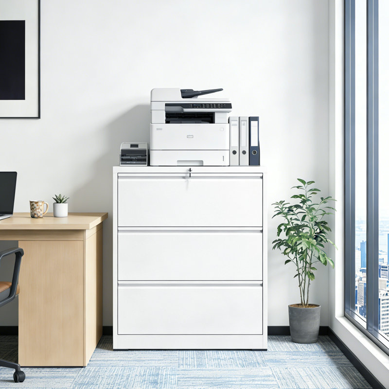 Tiroir classeur latéral à tiroir, classeur en métal robuste avec système de verrouillage central et anti-basculement, convient aux dossiers de format lettre A4 pour l'organisation de l'espace de travail du bureau à domicile