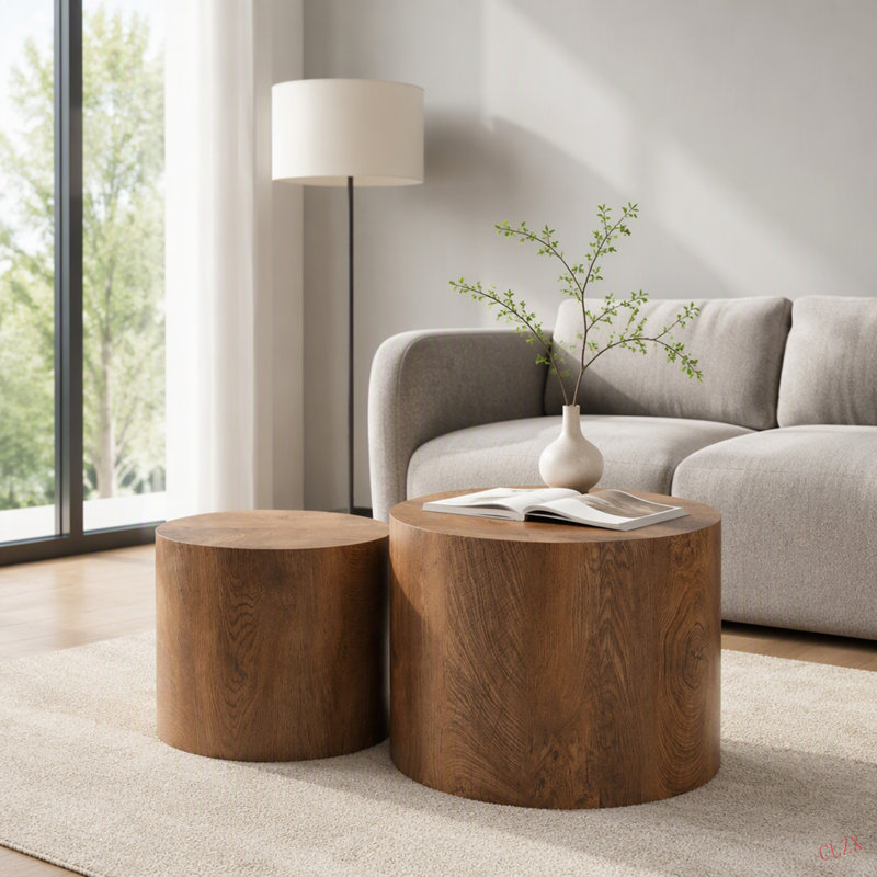 Ensemble de 2 tables basses rondes en bois Nesting