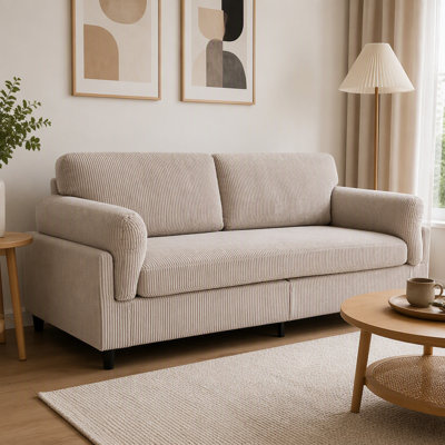 82.7-inch mid-century modern style two-seater sofa, iron and wood frame, soft corduroy upholstery, versatile lounge sofa for living room and bedroom.
