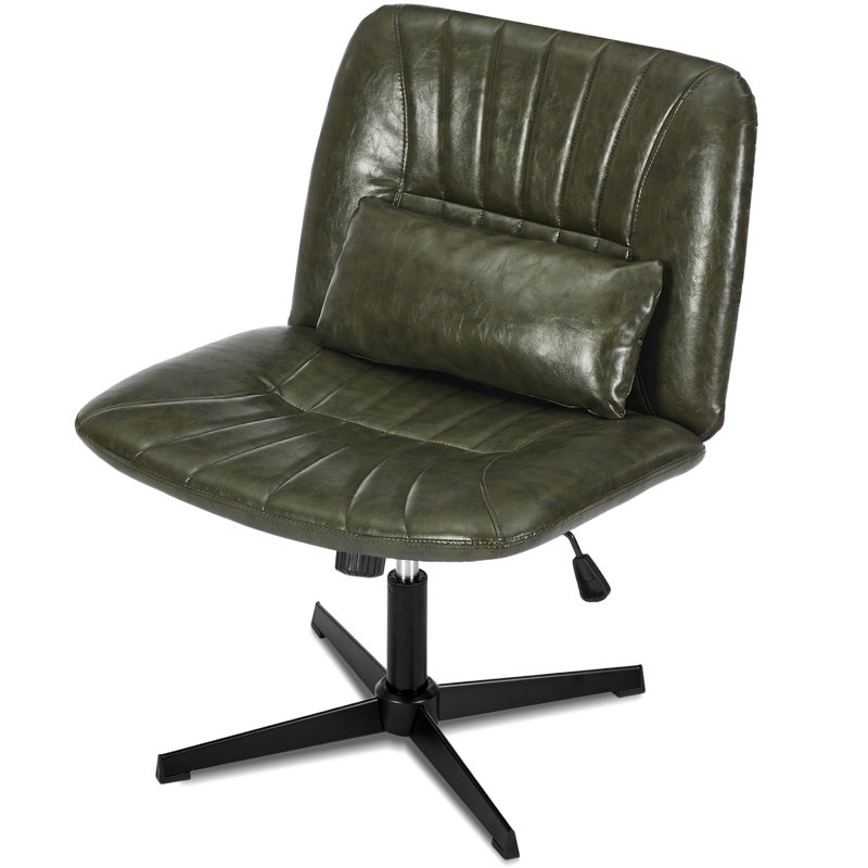 Armless Criss Cross Home Office Chair With Lumbar Pillow, Green