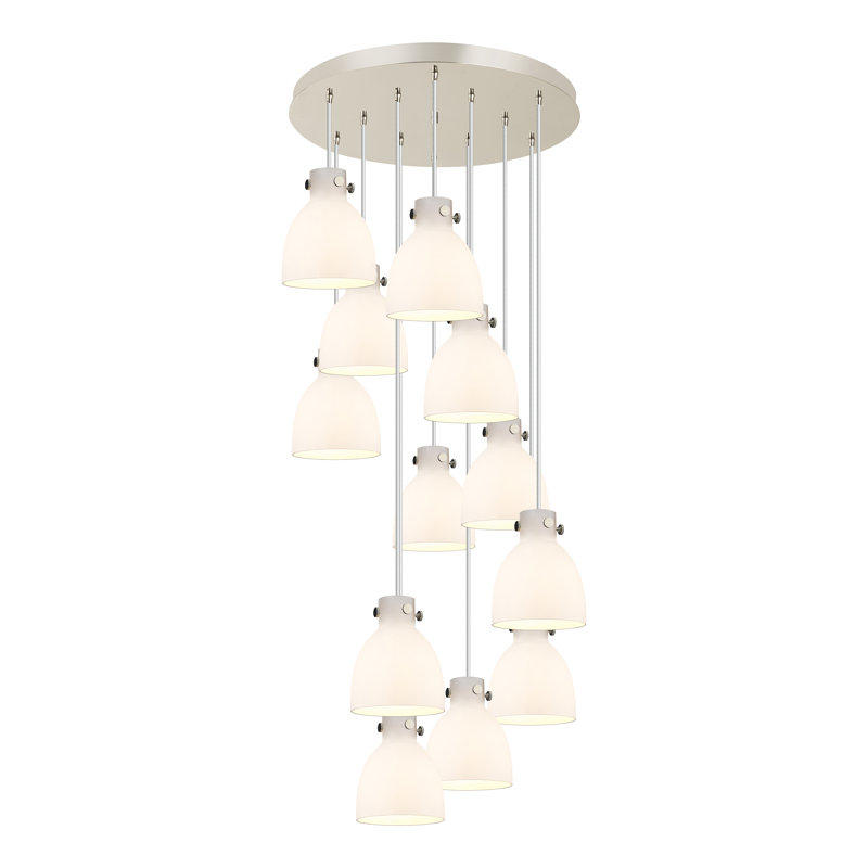 Luminaire suspendu 12 lumières Amrith, Blanc, Nickel poli