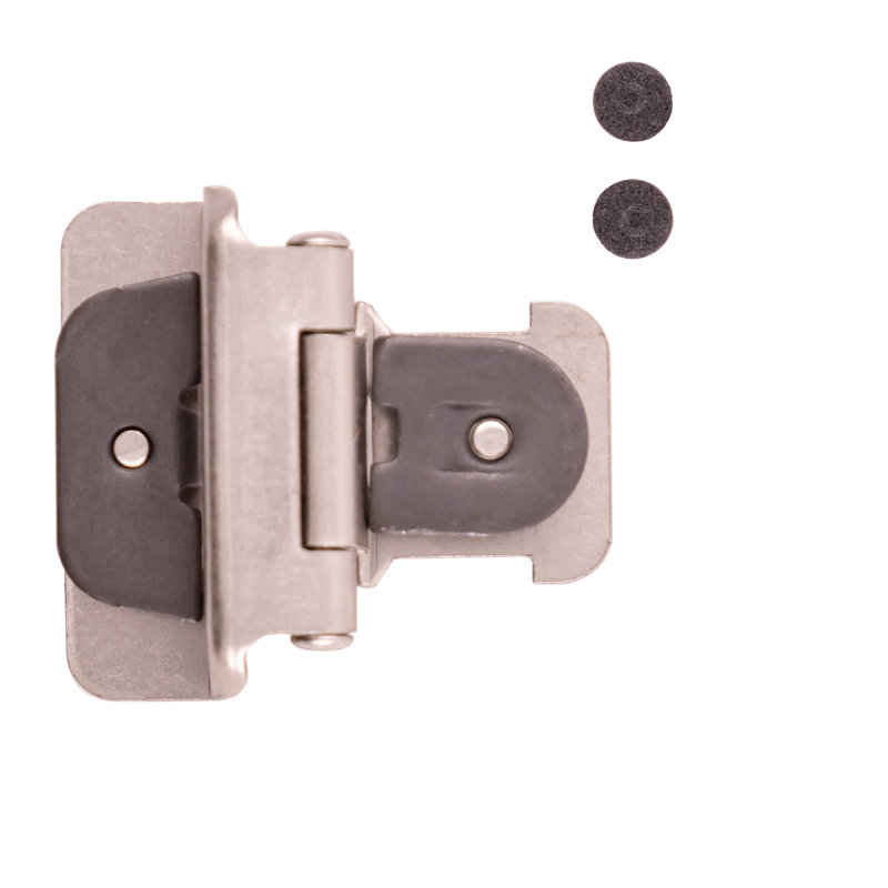 Double charnière démontable 1/2 po avec cadre à recouvrement automatique - nickel satiné - charnières de porte d'armoire (ensemble de 2)