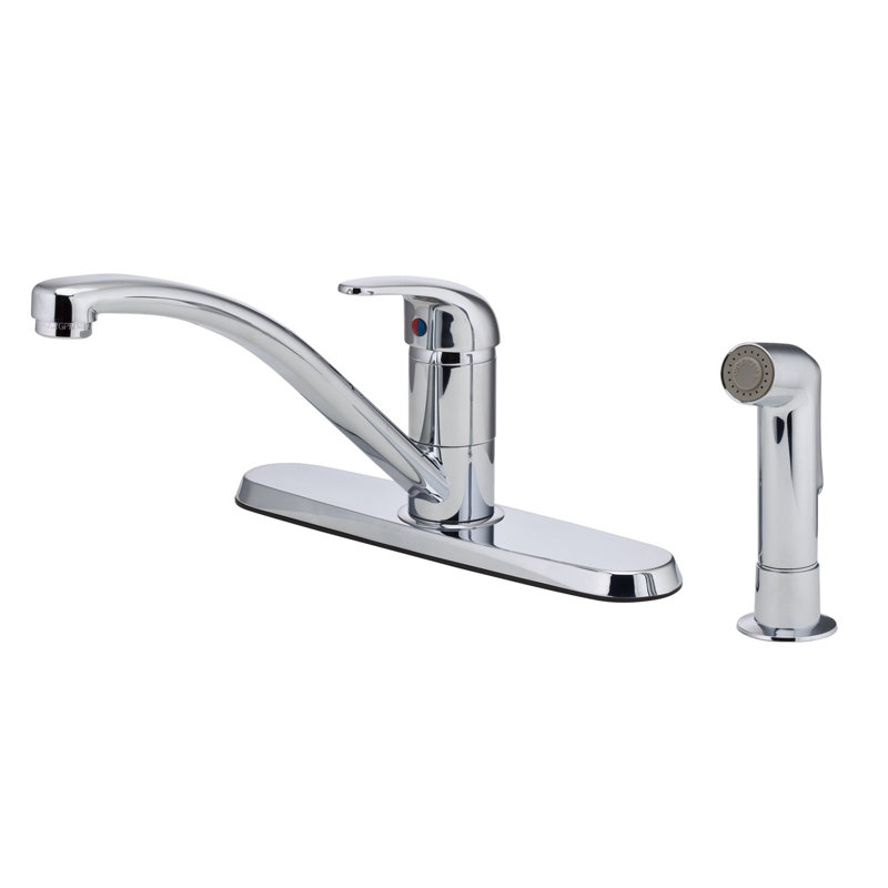 Robinet de cuisine à 1 poignée avec douchette latérale en chrome poli Pfirst Series, Chrome poli