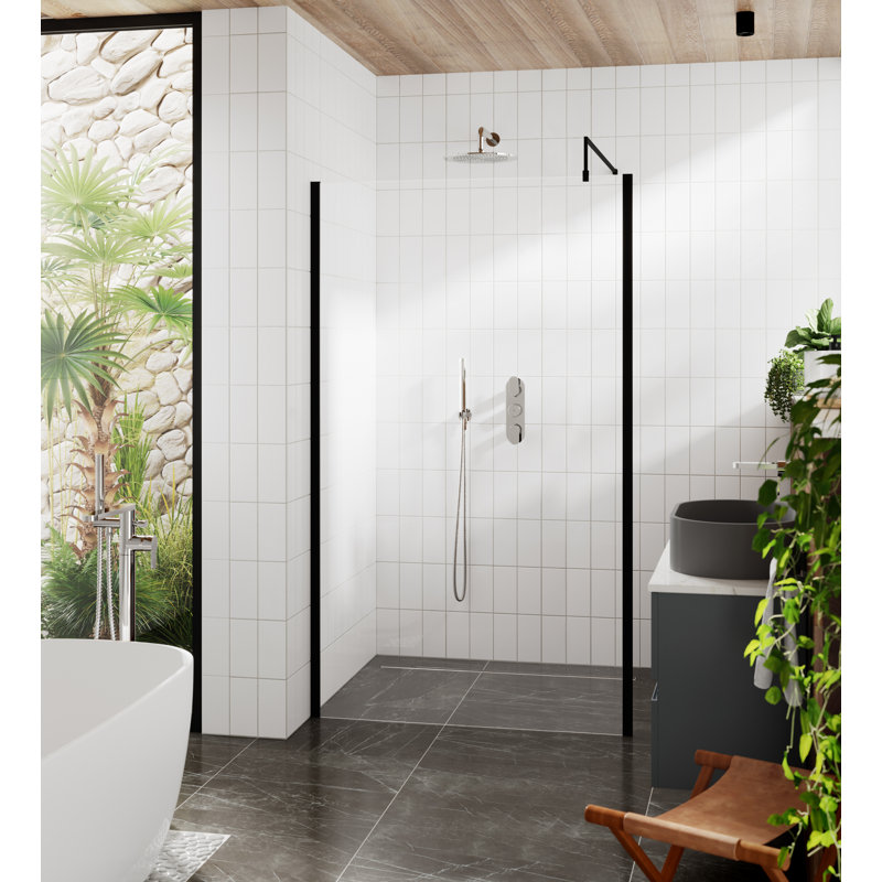 1100Mm Outer Framed Wetroom Screen With Support Bar, 195cm H x 140cm W x 1.4cm L