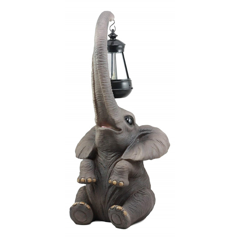 Hand-Painted Gray Resin Elephant Garden Statue with Lantern