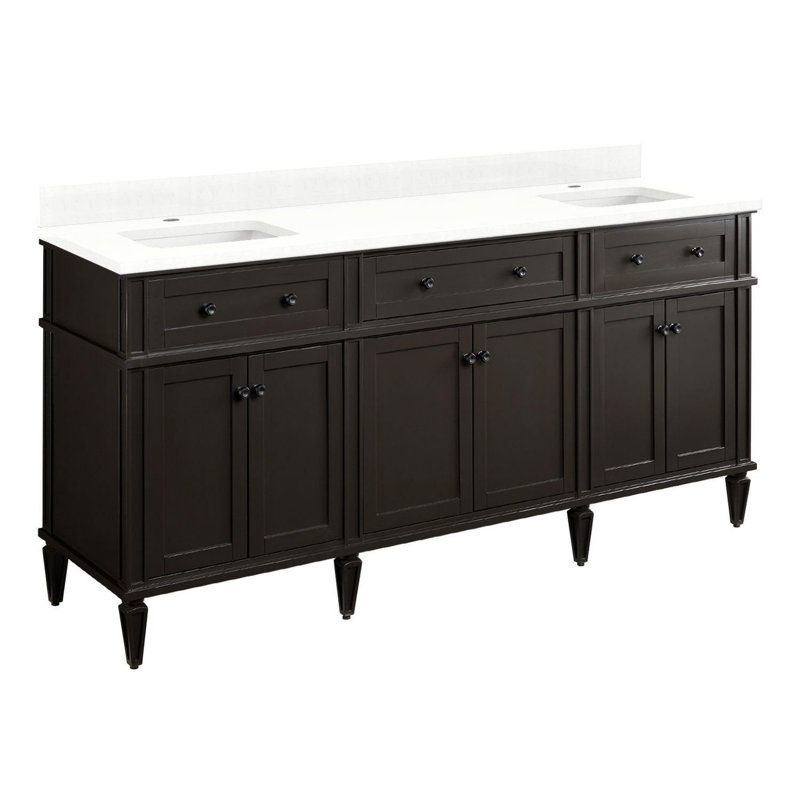 72" Elmdale Double Vanity for Rectangular Undermount Sinks, Feathered White Quartz, Charcoal Black, Single-Hole