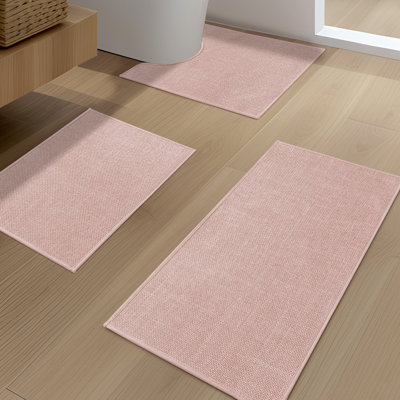 Ensemble de 3 tapis de bain d'aspect lin avec envers antidérapant