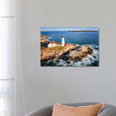 Aerial View of Cape Elizabeth Lighthouse, Portland Maine 1 Piece Wrapped Canvas Wall Art