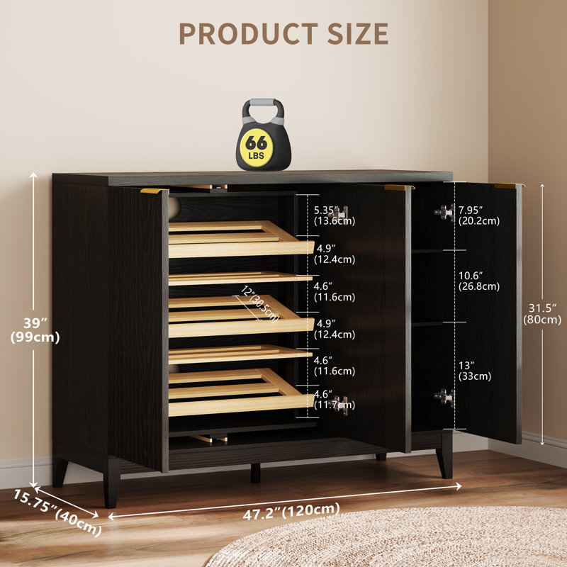 47.3" W 5-tier Shoe Cabinet With 360°rotating Shoe Rack And Adjustable Shelves, Freestanding Shoe Storage Cabinet, Black