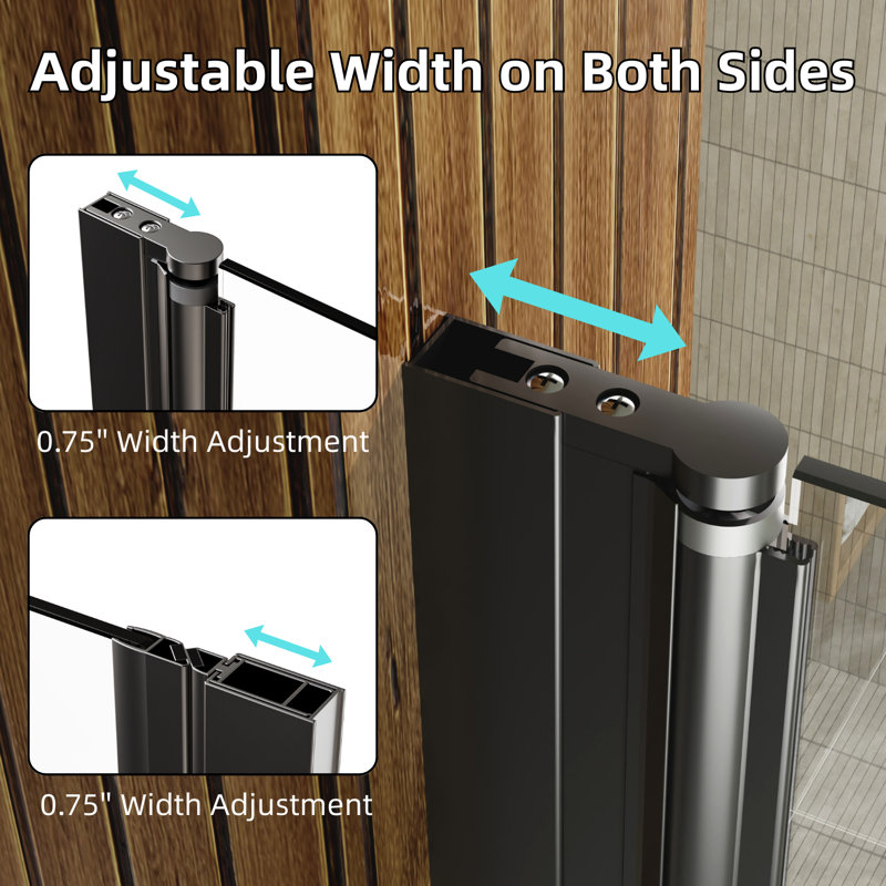 Frameless Bifold Shower Door Matte Black, 1/4" Tempered Glass, Adjustable Width, 34"Wx72"H