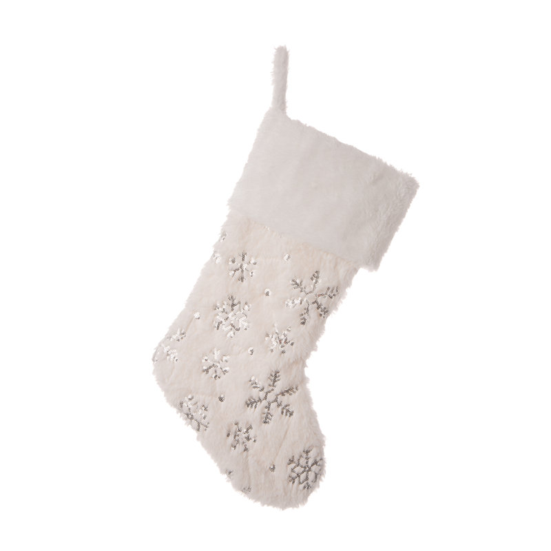 21"L White Plush with Snowflake Christmas Stocking