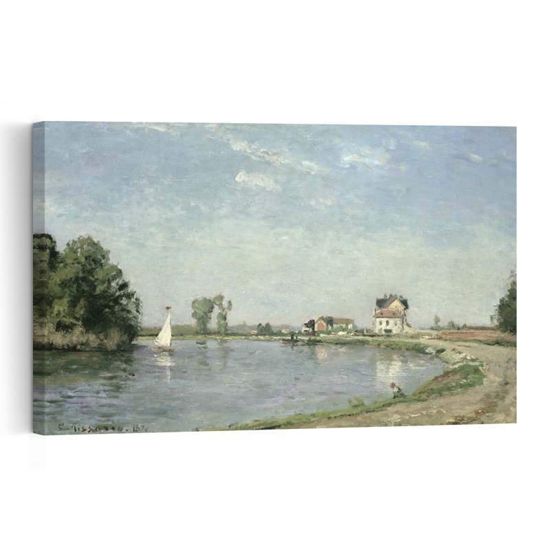 At The Rivers Edge, 1871 Impressionist Abstract Contemporary Landscape Tree Wall Art Print by Camille Pissarro - 1 Piece Wrapped Canvas Wall Art