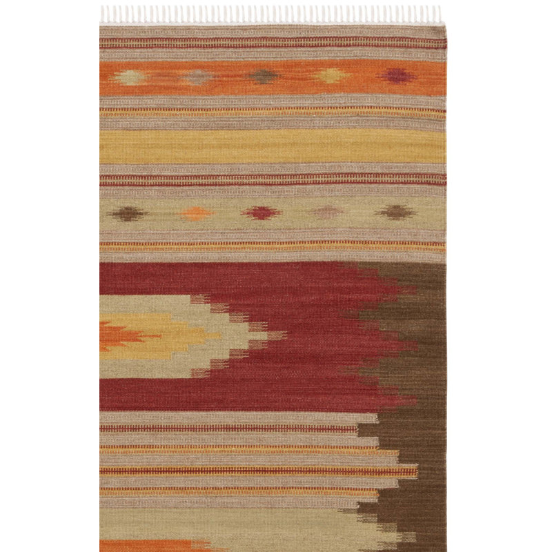 Tapis rouge / orange / vert en laine tissé à la main Bennett Southwestern, Carré 5 pi