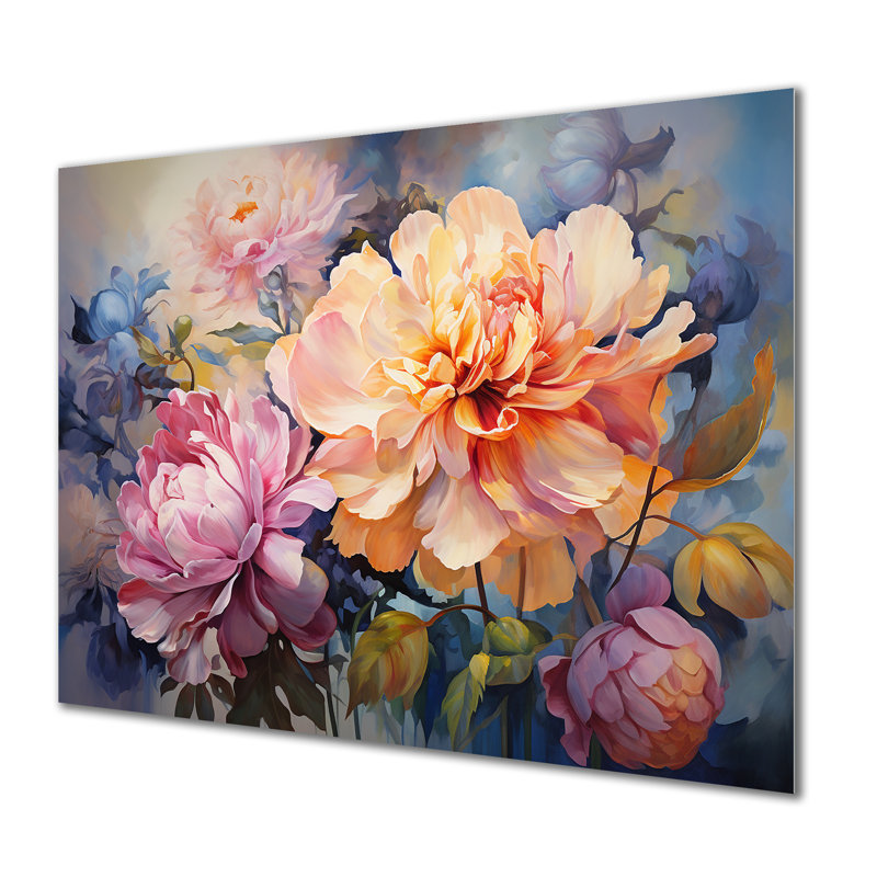 Joyeuse floraison de pivoines - salon d'art mural pivoines, Sans cadre, métal, H 16 po x l 16 po