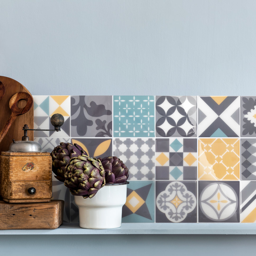 Peel and Stick Gel Backsplash Tile Vintage 9" x 9" (Set of 4) Smart Tiles