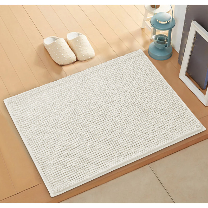 Aspire Homeware Ultra-Soft Chenille Bathroom Rug Mat with Non-Slip Backing, Reactangle (40cm W x 60cm L), White