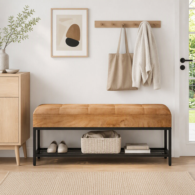 Fabric Upholstered Bench with Shoe Storage