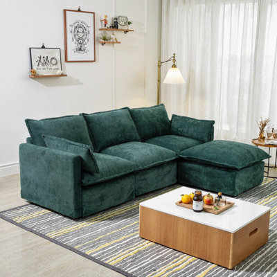 Canapé modulaire en L beige avec repose-pieds modulaire 4 places pour salon ou appartement