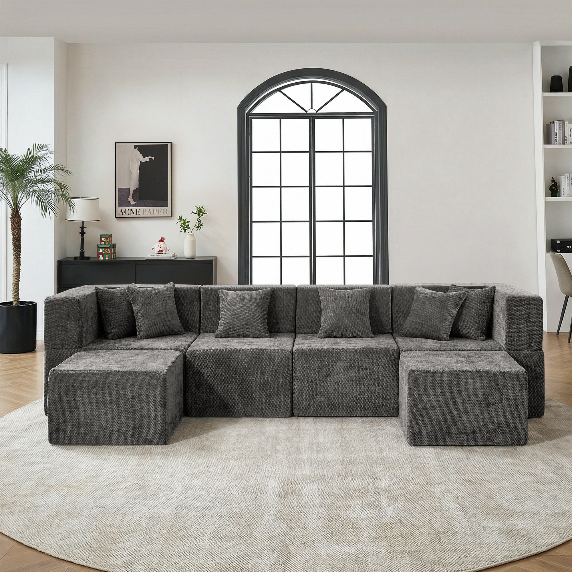 Ebern Designs 129"Cloud Modular Sectional Sofa with 2 Ottoman,Modern ...