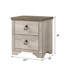 Cottage Style Distressed 2 Drawer Nightstand Driftwood Finish Contrasting Weathered Brown Top Traditional Ring Pull Hardware Wooden