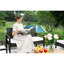 Ensemble de mobilier de patio 4 pièces avec table en bois d'acacia et canapé rembourré en rotin