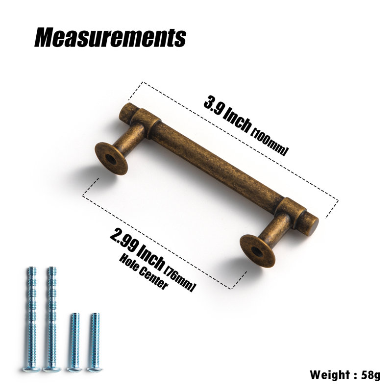3" Center Bar Pull Multipack, Antique Brass