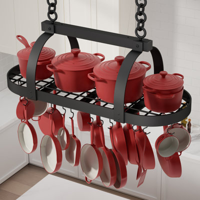 Mint Pantry® 48 Inch Large Hanging Black Pot Rack Ceiling Mount with 20 Hooks (For 16" and 24" Stud Mount)
