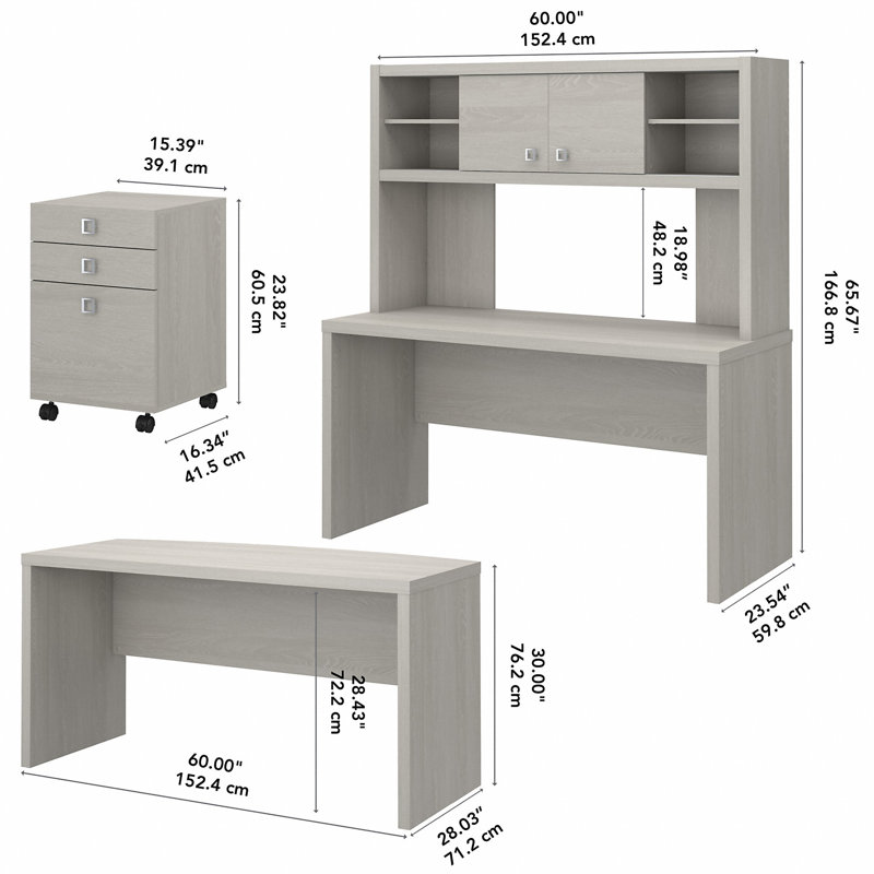 Ensemble de bureau rectangulaire 4 pièces Echo, Gris sable