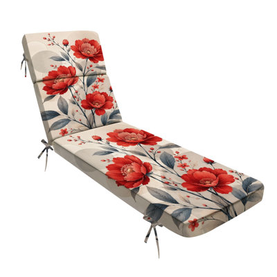  Outdoor Indoor 3'' Lounge Patio Cushion Red Peony Floral Elegant Botanical Branches Soft Beige Abstract Water-Resistant Chaise Lounge Cushion for Chair Patio Furniture Seat Cushion
