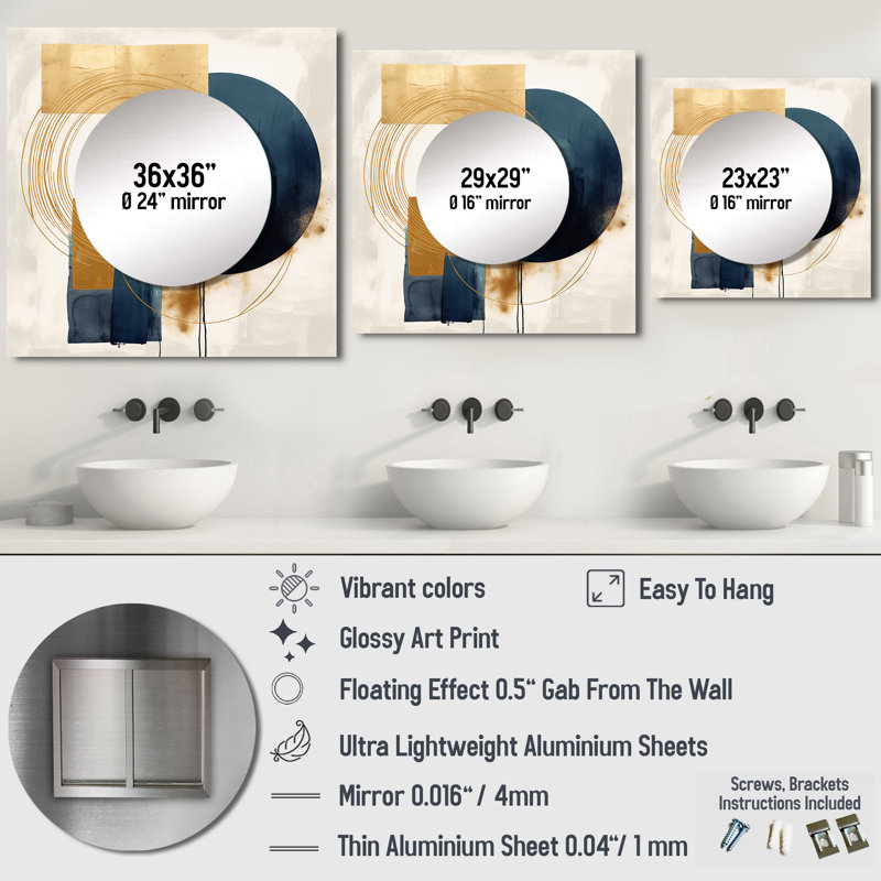 Moiss - miroir mural carré transitionnel pour chambre à coucher, 29 po x 29 po