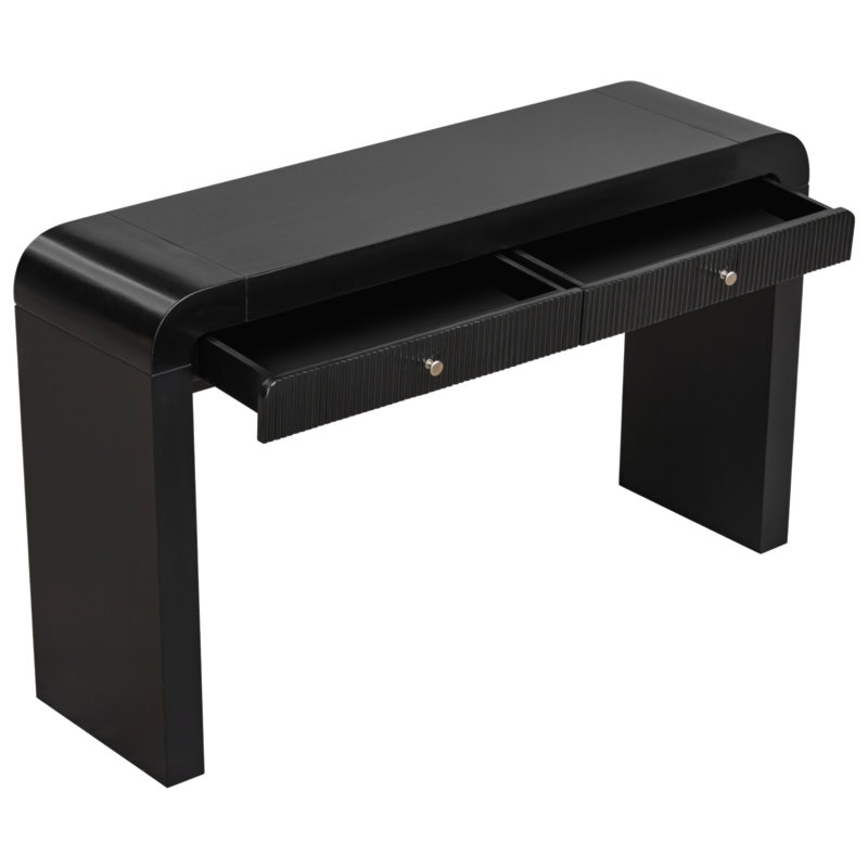 Console rustique avec tiroir cannelé TREXM, table d'entrée avec coins incurvés et pieds épais, table de canapé robuste pour le couloir et le salon (noir)