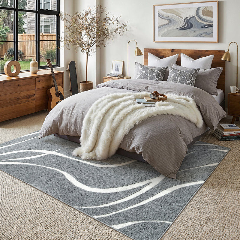 Tapis gris à poils longs avec envers antidérapant Paxston, Gris, Rectangle 5 pi x 7 pi