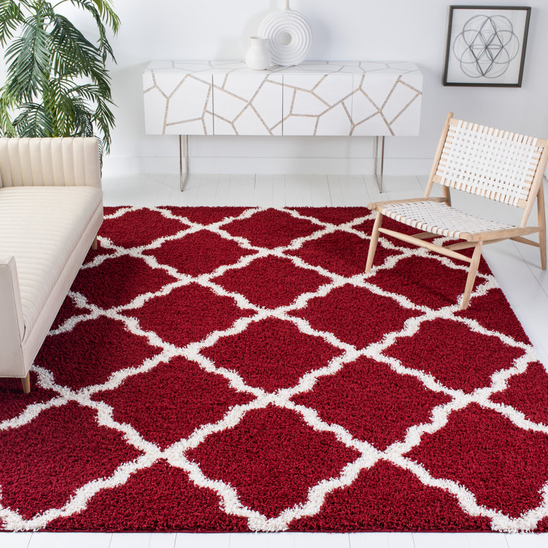 Tapis géométrique rouge / ivoire, Rectangle 6 pi x 9 pi