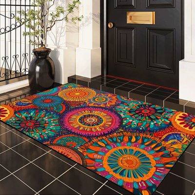  Non-Slip Indoor Outdoor Door Mat, 24"x36",colorful mandala