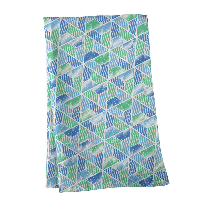 Serviette à thé trapézoïdals, Aigue-marine, Sergé de coton