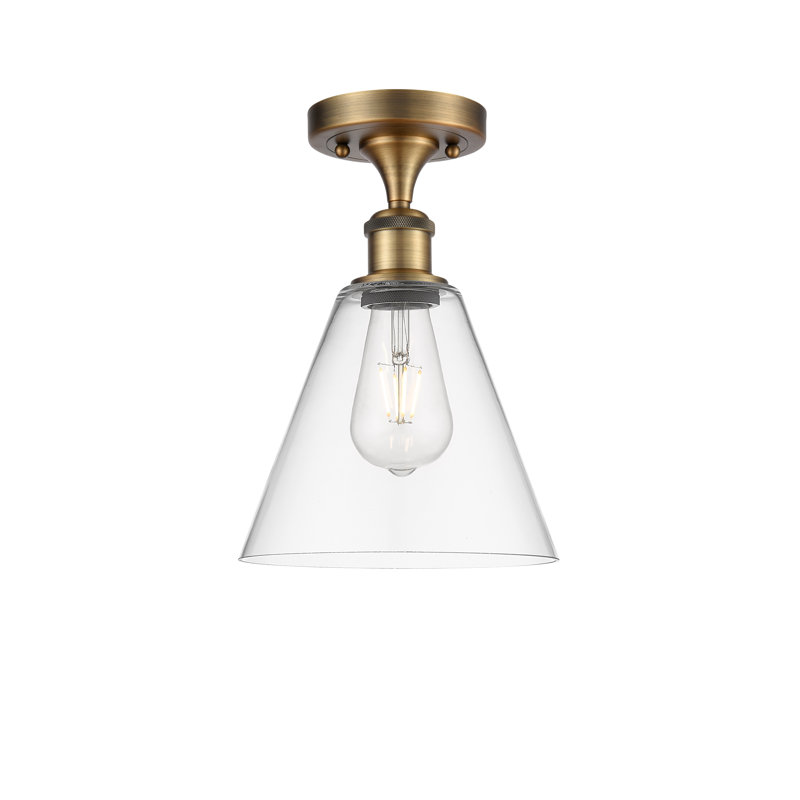 Plafonnier semi-encastré 1 lumière Yonnie, Laiton brossé, H 11,75 po x l 8 po x P 8 po, Transparent