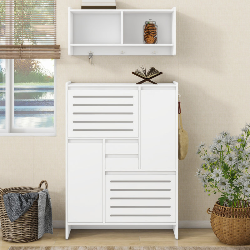 31.5 " Wide Hall Tree with Drawers and Shoe Storage, White