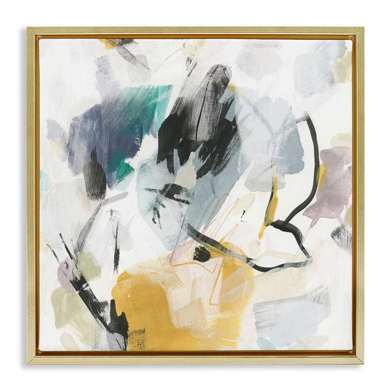 «Chaotic Abstract Yellow Accent Floater», art mural sur toile par June Erica Vess, Cadre flottant métallique doré