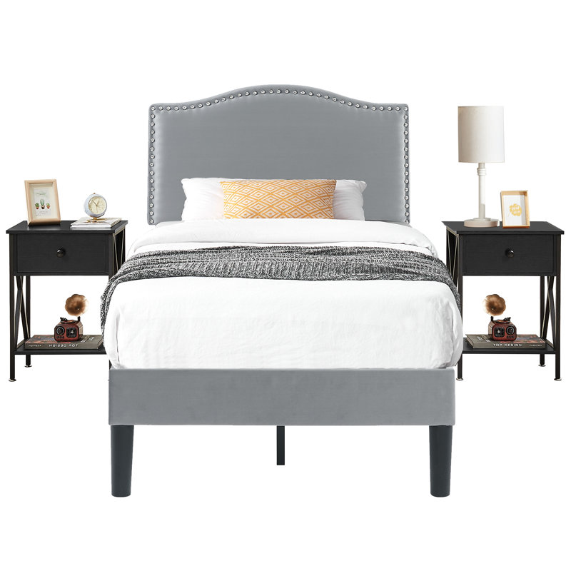 Polizzi Steel Piece Bedroom Set, Dark Gray/Black, Twin