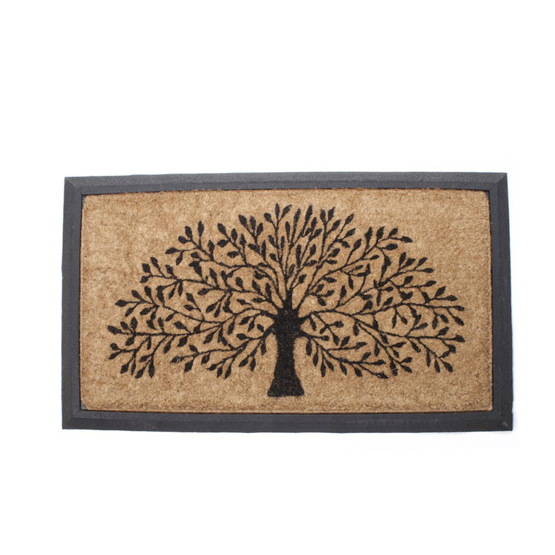 Tapis d'entrée double Dreven Tree of Life, H 1 po x l 16 po x L 30 po, Beige / noir