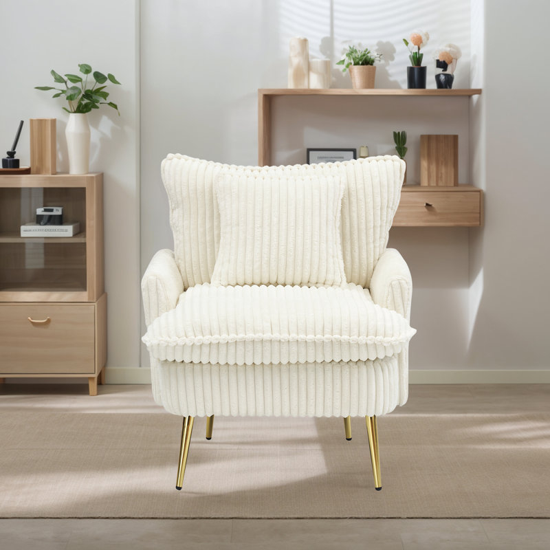 Fauteuil d'appoint rembourré 30,26 po de largeur, Velours côtelé blanc cassé