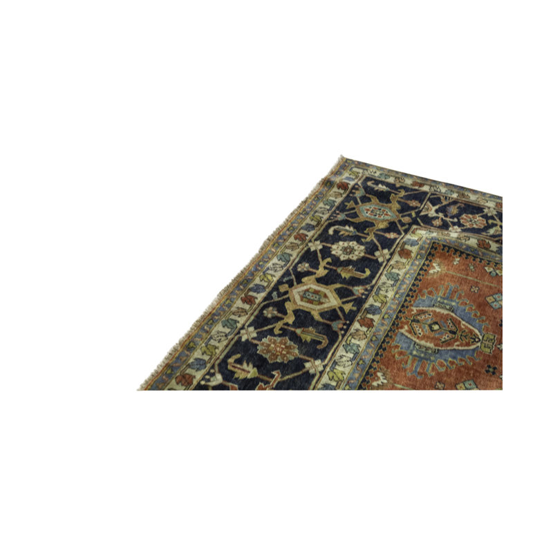 Tapis rouge et bleu noué à la main de haute qualité