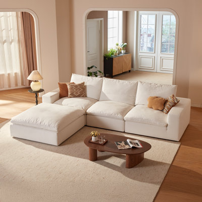 161.2" Oversized Cloud Sectional Sofa, Feather & Foam Filled U-Shaped Modular Couch with 35.4" Extra