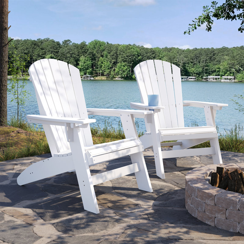 Chaise blanche Adirondack - Bois en polyéthylène haute densité robuste pour la piscine, Blanc