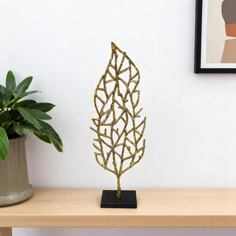 Sculpture de table 26 po feuille d'or et aluminium